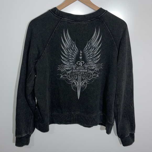 Harley Davidson Studded Winged Choker Pullover Sweatshirt Size Large - Picture 4 of 7